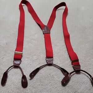 Red Over-shoulder Suspenders With Leather Braces Adjustable Stretchy Santa